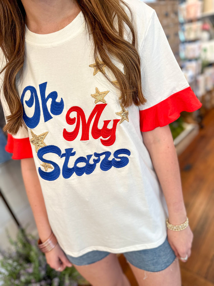 layerz clothing oh my stars top with red sleeves