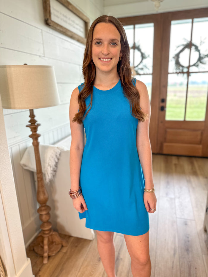 bright blue jsutine dress from another love