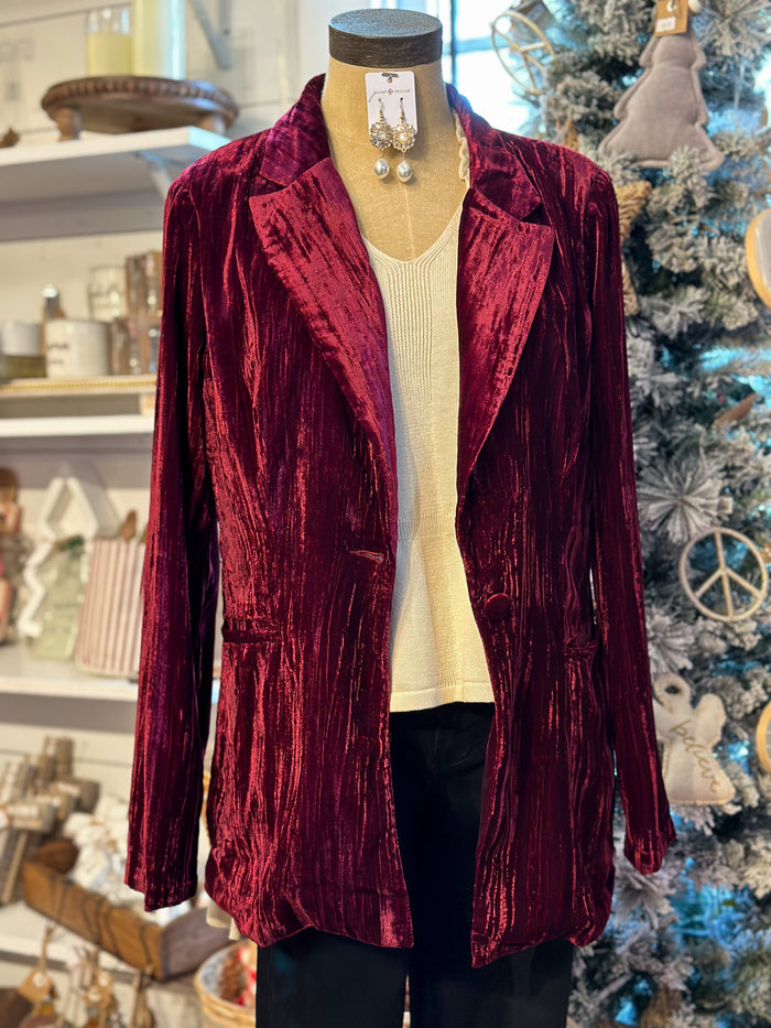 deep plum velvet blazer