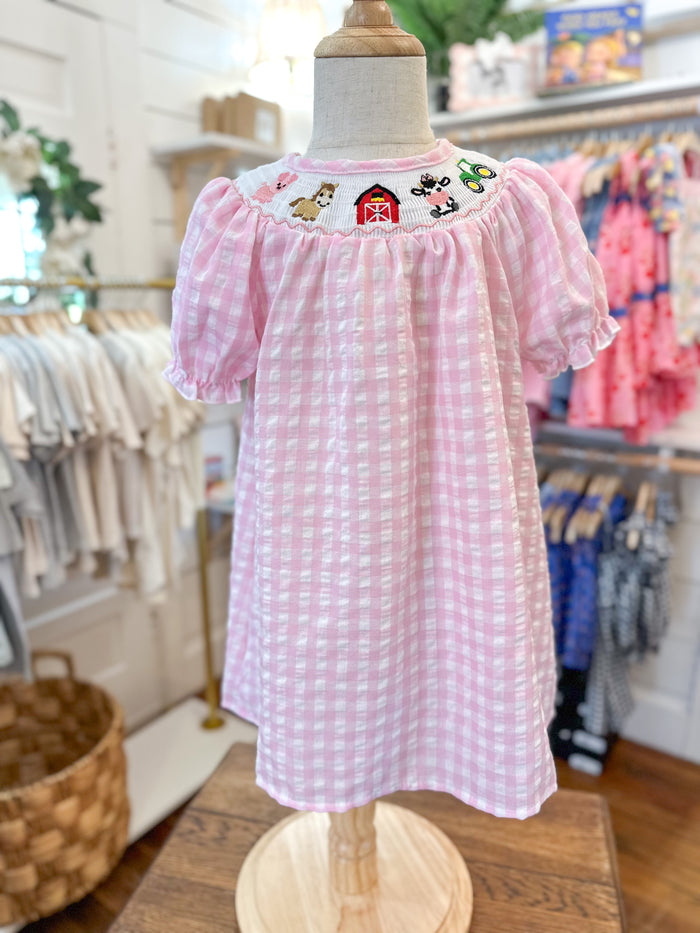 toddler pink checkered farm style dress 