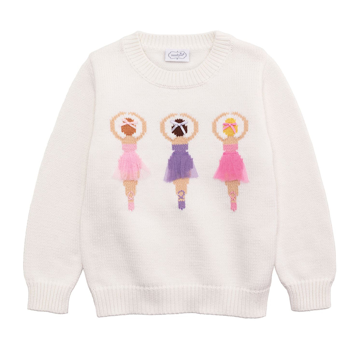 White sweater with ballerina design on a white background mud pie toddler size 