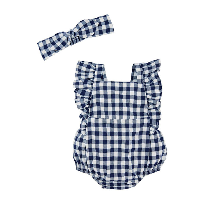 mud pie kids navy gingham bubble