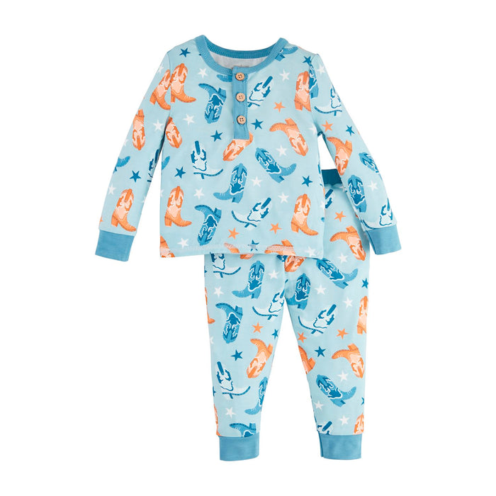 mud pie blue boot pajama set toddler