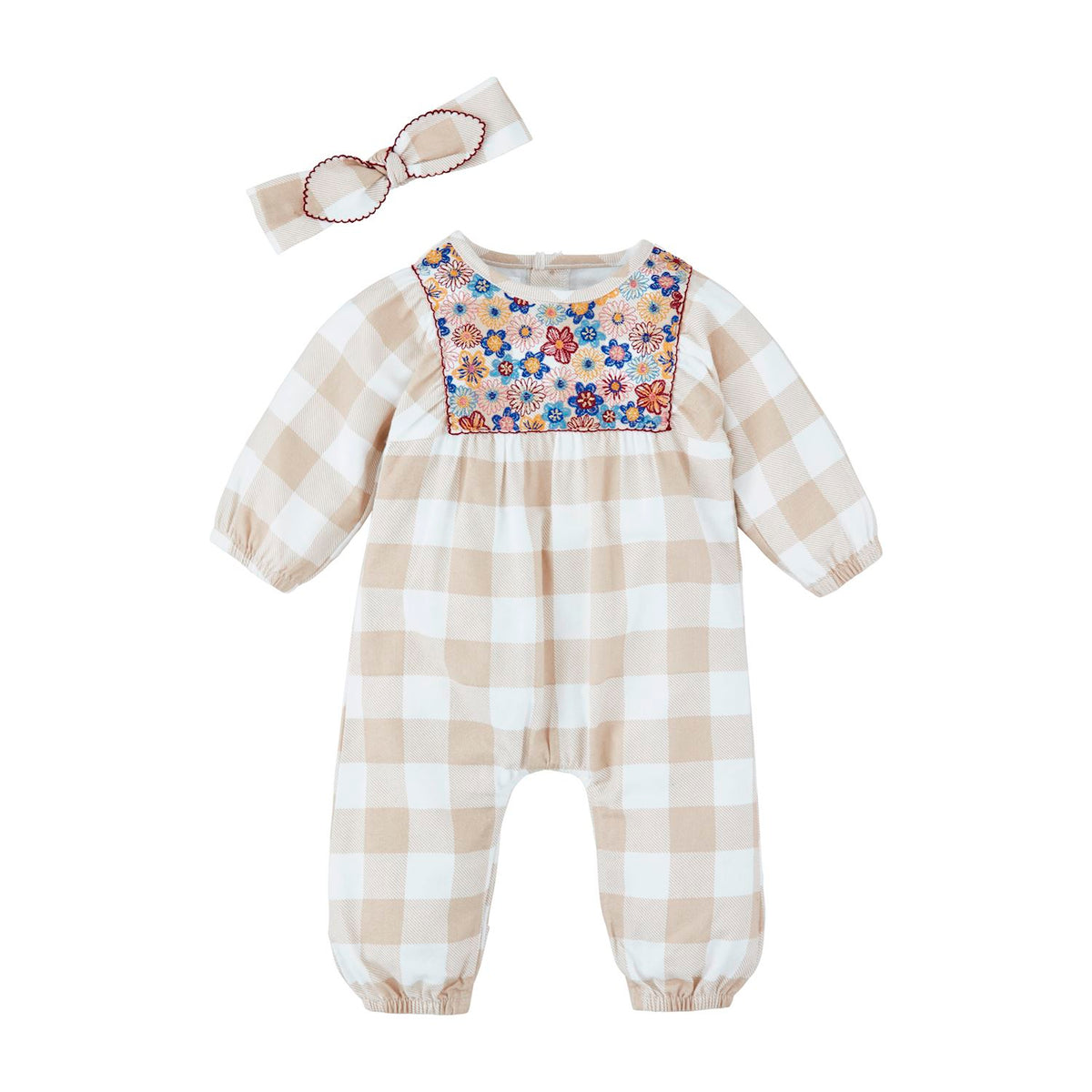 mud pie check neutral outfit with headband