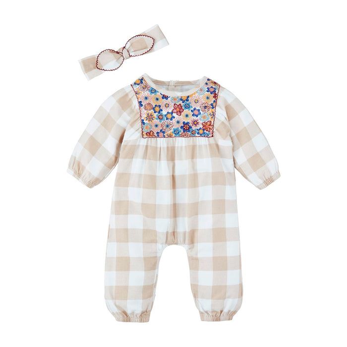 mud pie check neutral outfit with headband