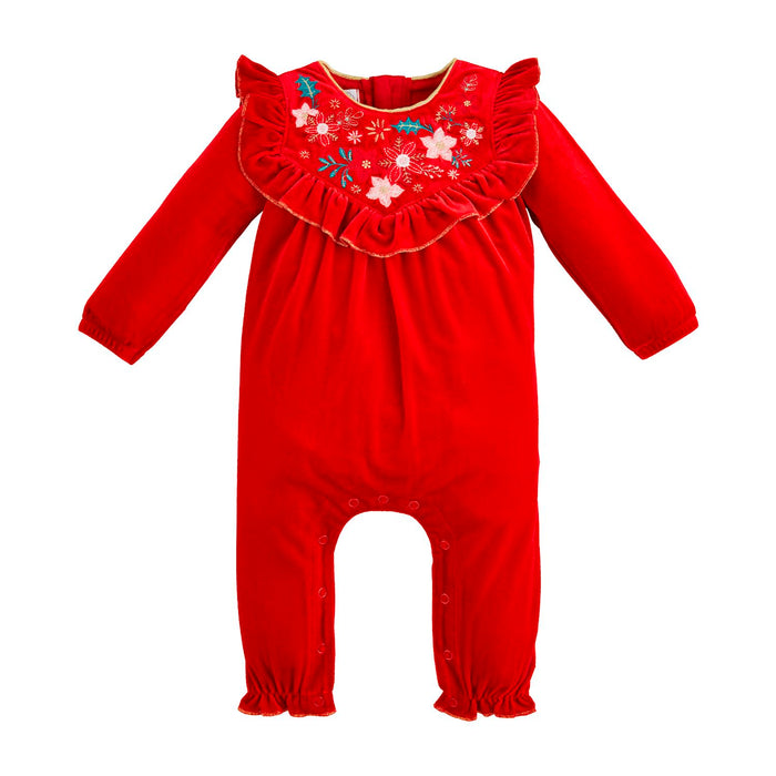 mud pie infant red velvet poinsettia one piece holiday piece