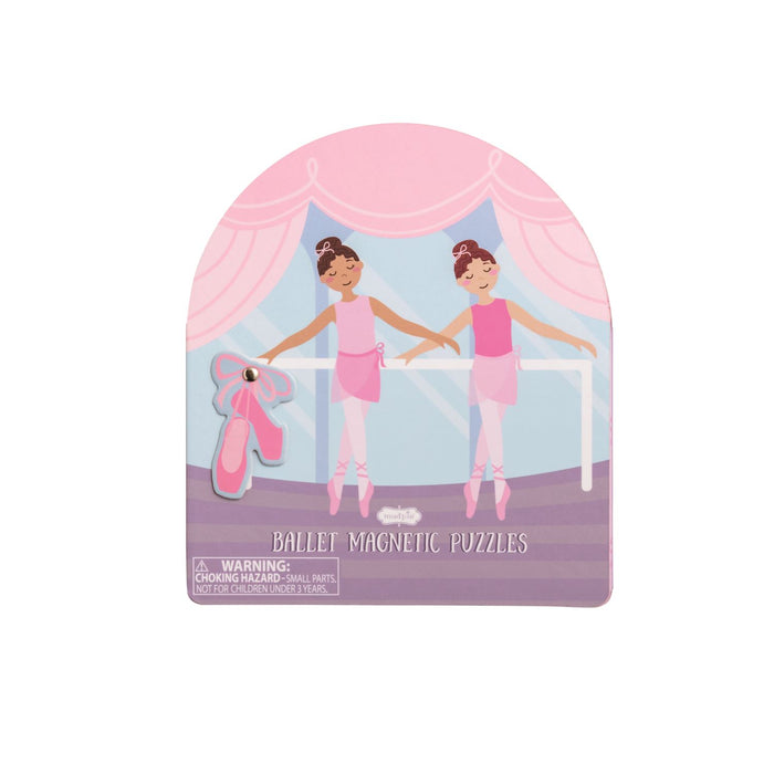 Ballet magnetic puzzles packaging with two ballerinas and a pink bow on a white background