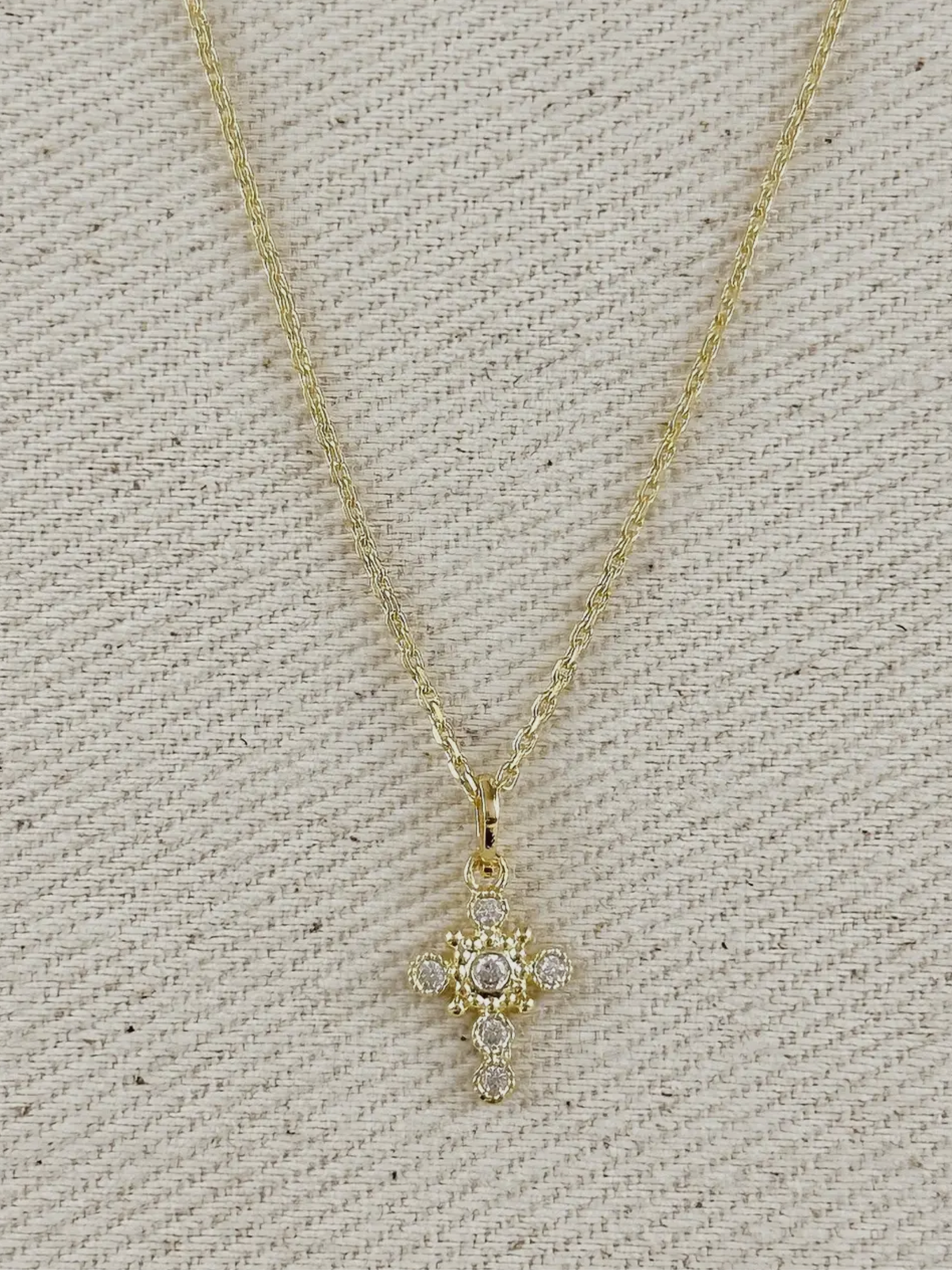 18k gold filled cross necklace with cz stones