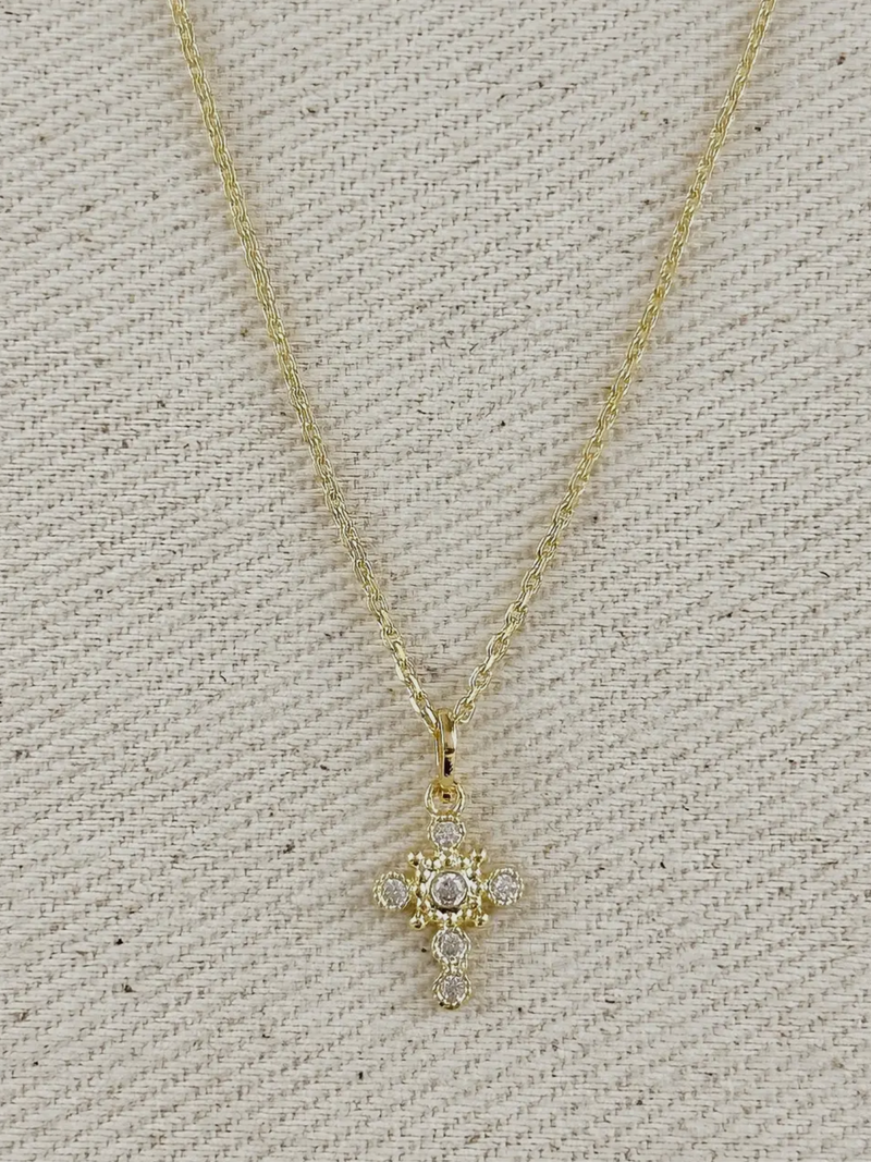18k gold filled cross necklace with cz stones