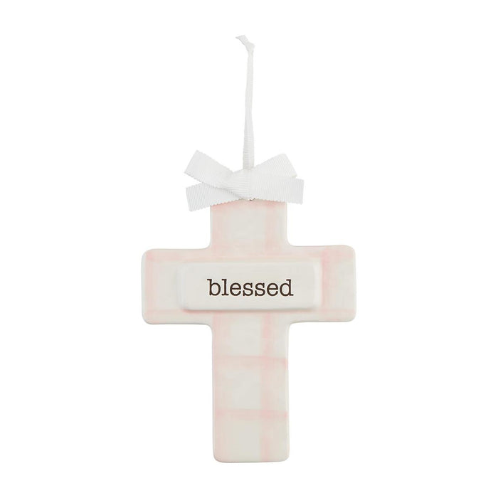 pink checkered blessed cross mud pie 