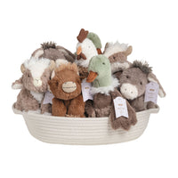 Set of plush toys in a basket on a white background mud pie farm animals 