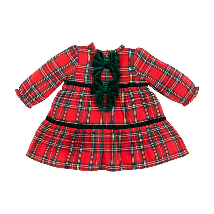 mud pie red plaid dress with bows on the back 