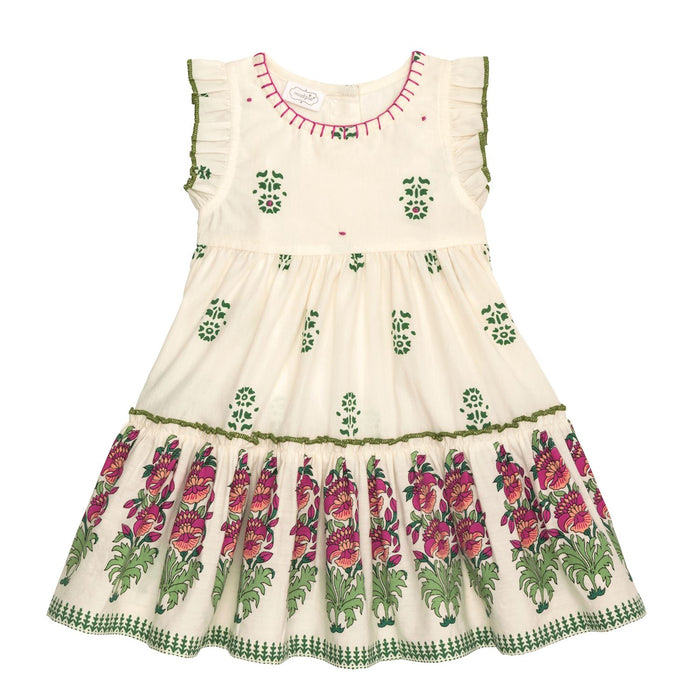 block print dress mud pie cream green and magenta 