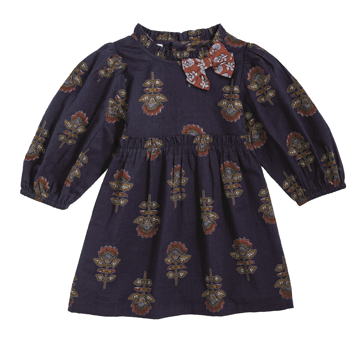 Navy blue dress with floral patterns on a white background mud pie navy dress
