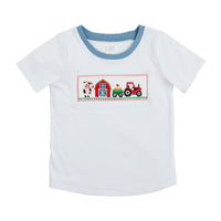 white cotton tee with farm embroidery 