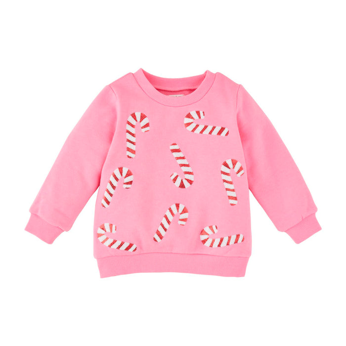 toddler pink with red and white sequin candy cane sweater 