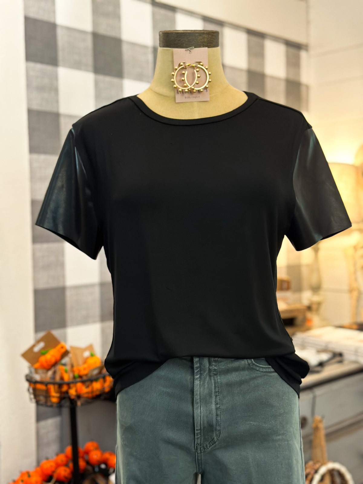 another love elodie top with pleather sleeves