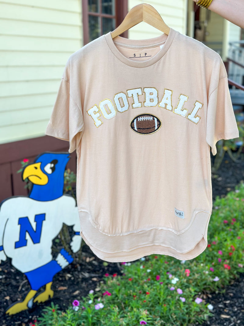 light tan football patch tee