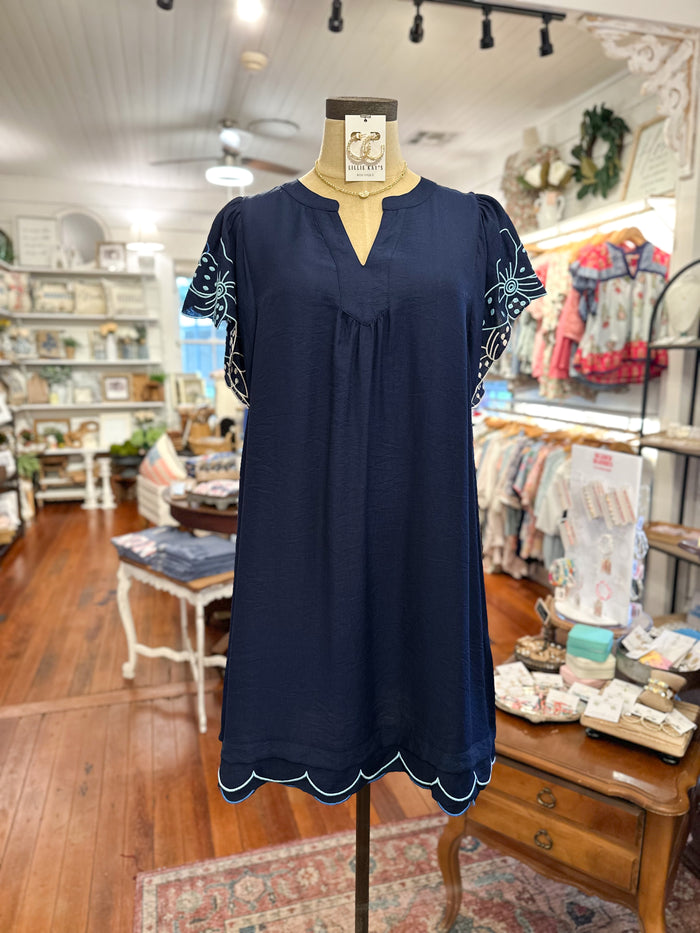 navy blue scallop hem dress 