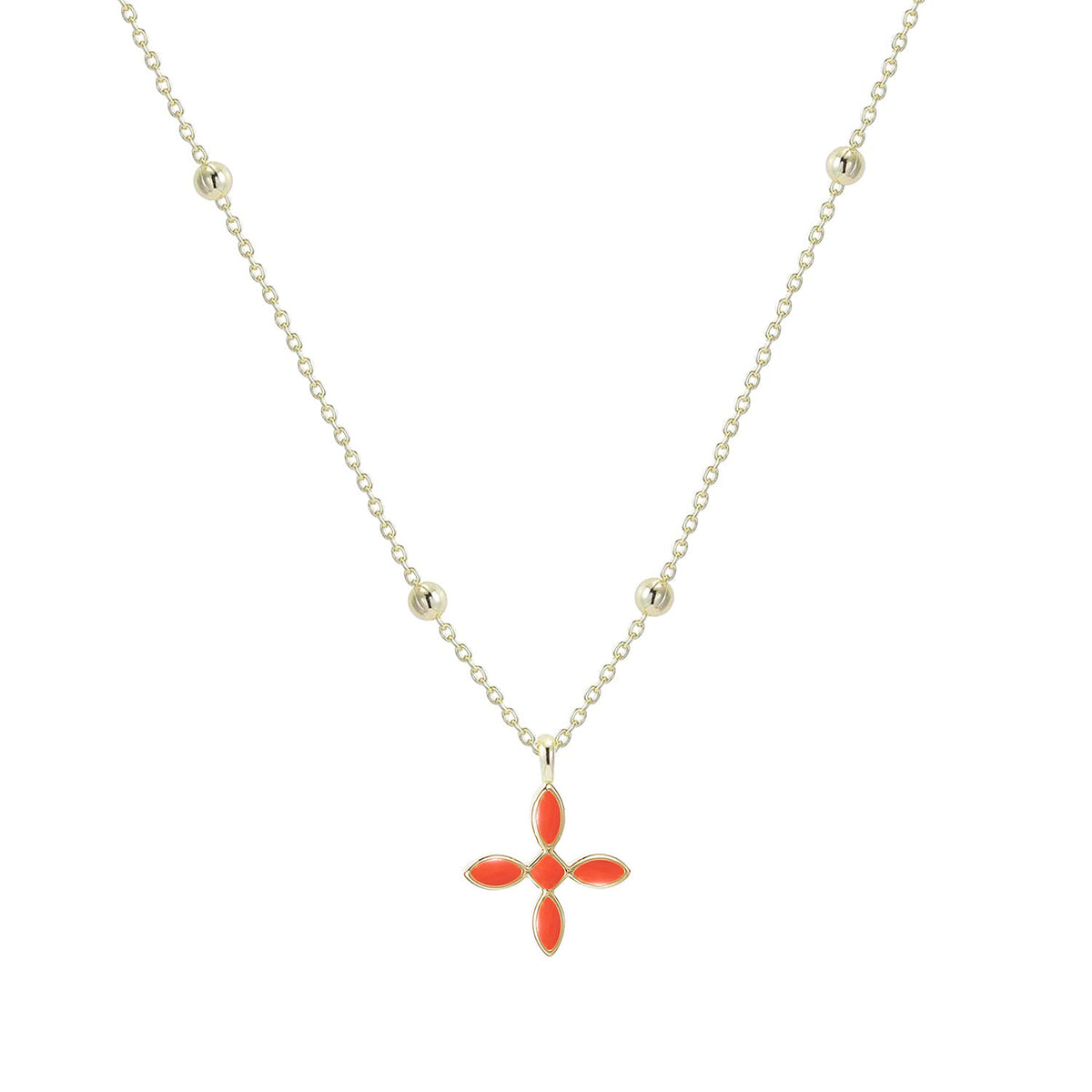 coral cross drop necklace