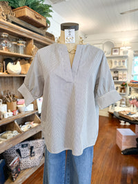 navy blue stripe short sleeve top 