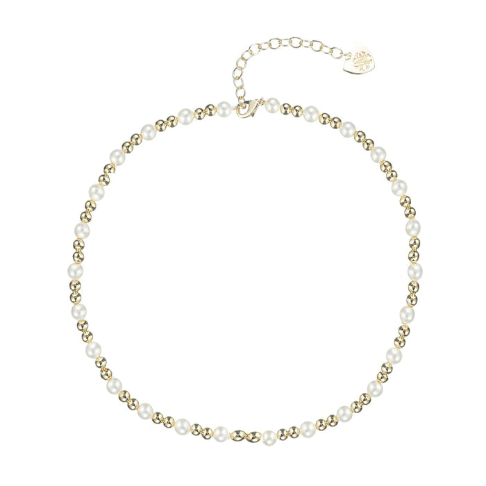 gold adorned pearl mini beaded necklace