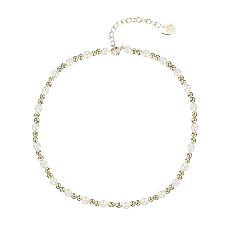 gold adorned pearl mini beaded necklace