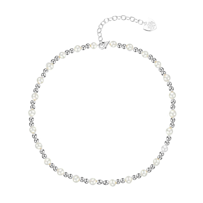 adorned pearl mini beaded necklace silver