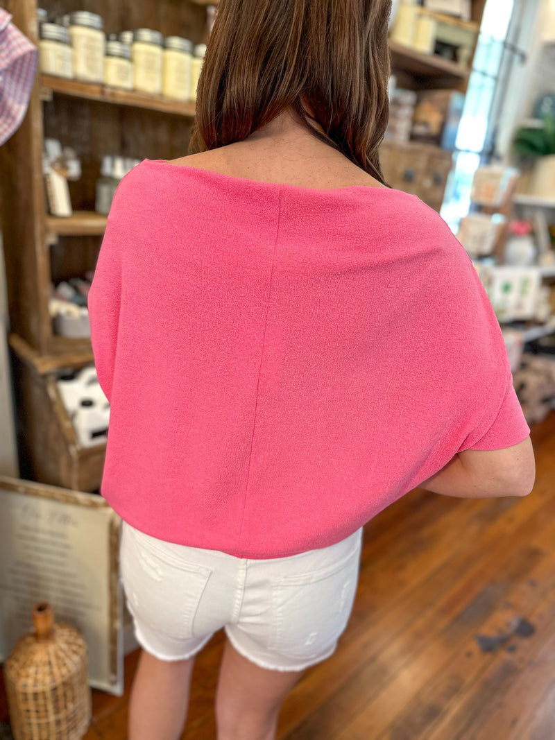 bright pink flowy top with relaxed scoop neck style top