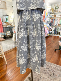 black checkered embroidered skirt elastic waist band 
