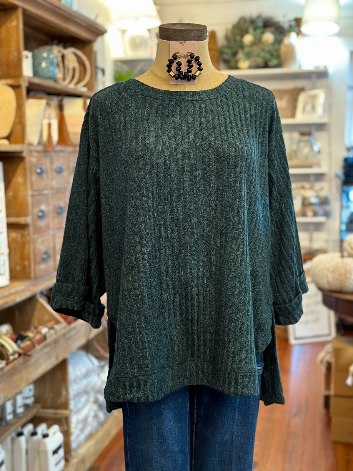 dark green umgee top in plus size with side slits