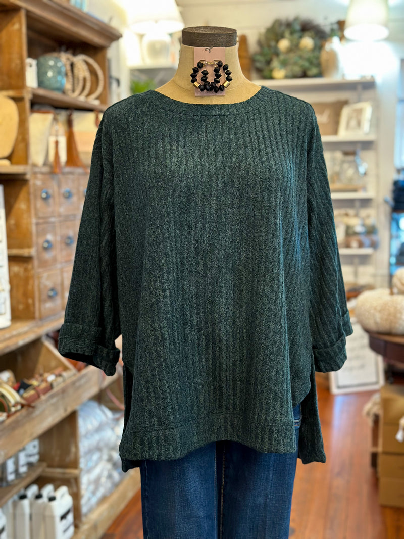 dark green umgee top in plus size with side slits