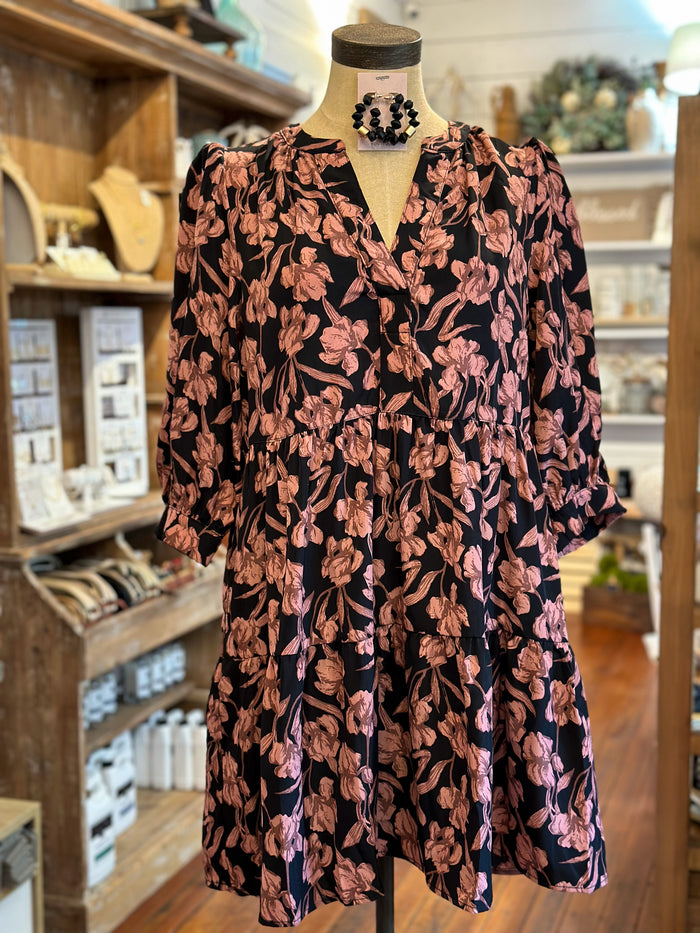 mauve floral 3 quarter sleeve dress