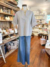 navy blue short sleeve stripe top with dear john fiona natal 