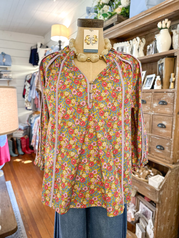 fall floral 3 quarter length sleeve blouse 