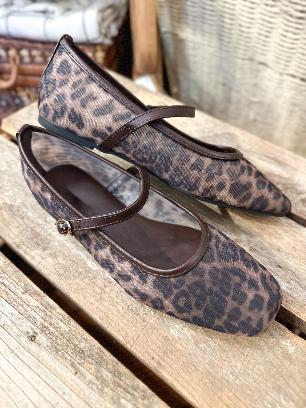printed mesh ballet flat in store setting 