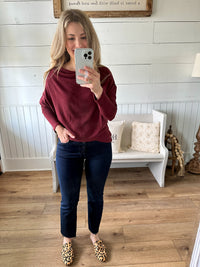 maroon dolman sleeve top
