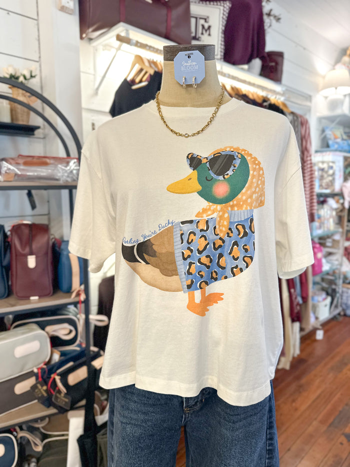decorated duck crop fit tee poppy pine