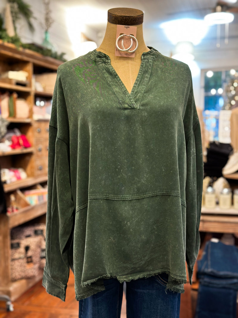 WASHED GREEN COLOR RELAXED FIT TOP