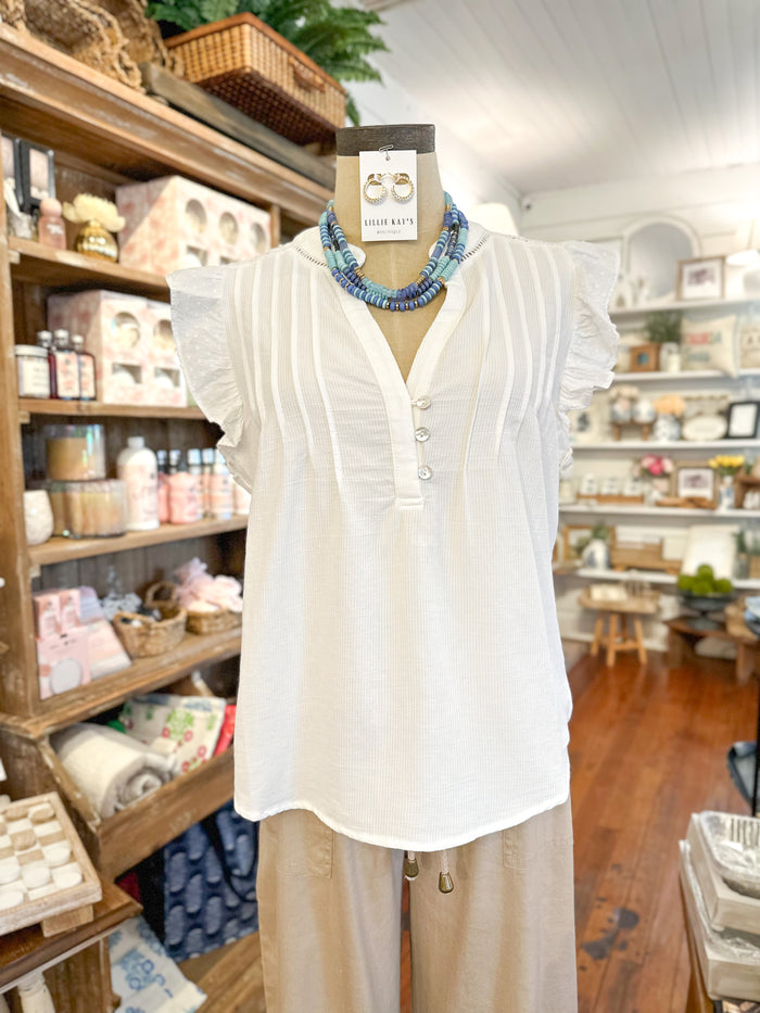 white flutter sleeve cotton top another love