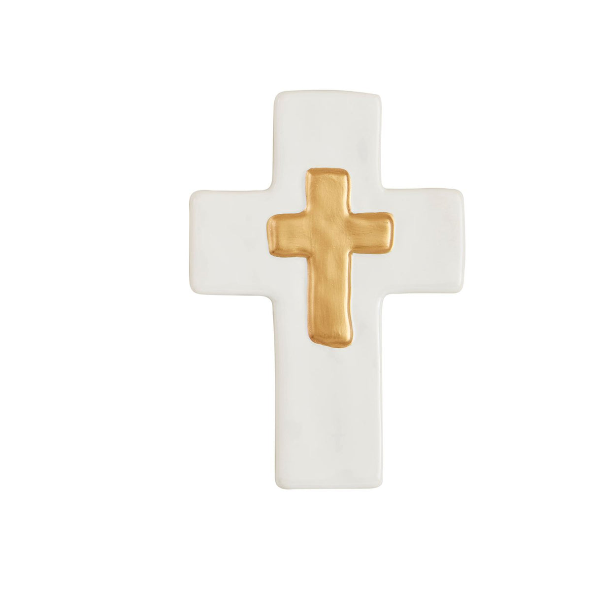 A ceramic cross with a gold thick center mud pie 