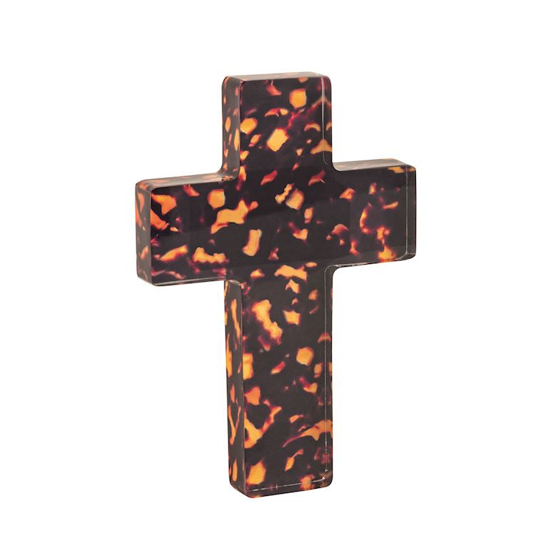 Tortoiseshell patterned cross on a white background mud pie 