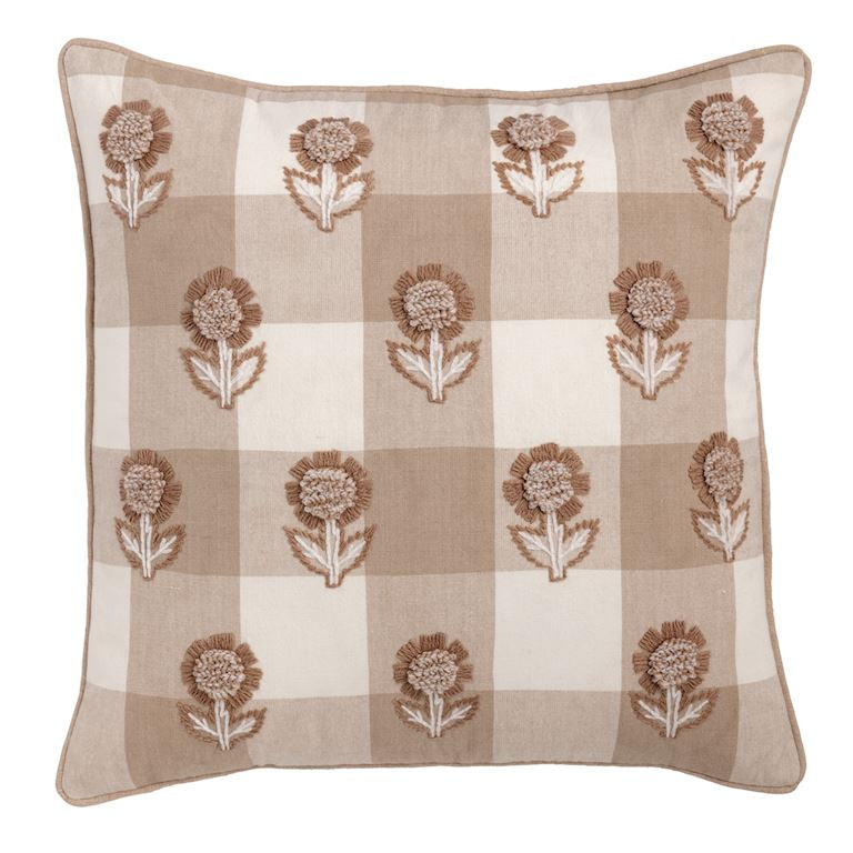 Decorative pillow with floral pattern on a checkered background mud pie 