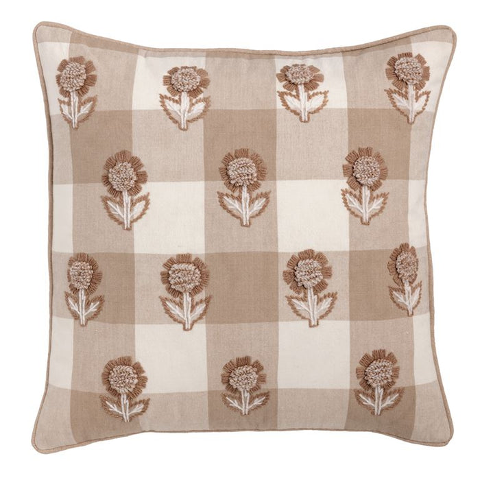 Decorative pillow with floral pattern on a checkered background mud pie 
