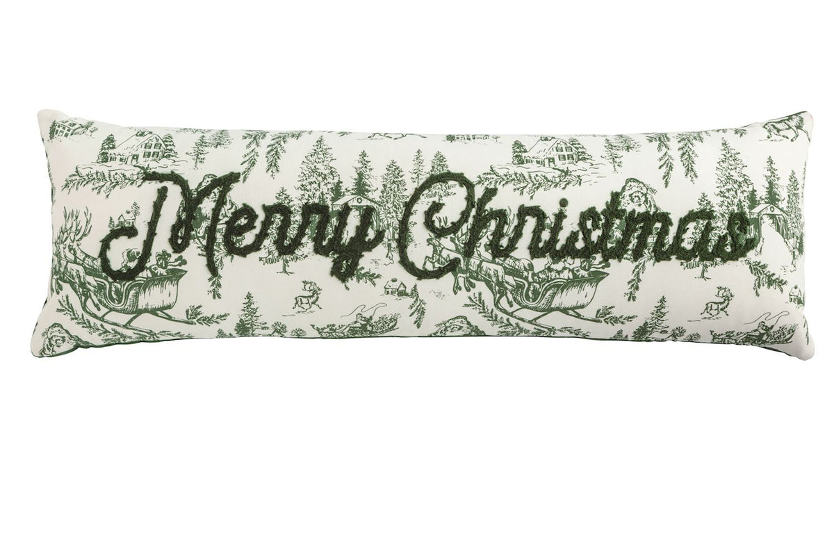 mud pie merry christmas green toile long pillow