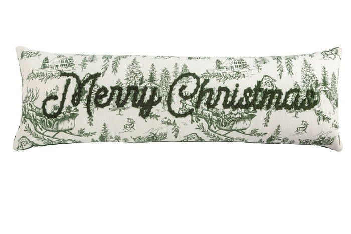 mud pie merry christmas green toile long pillow