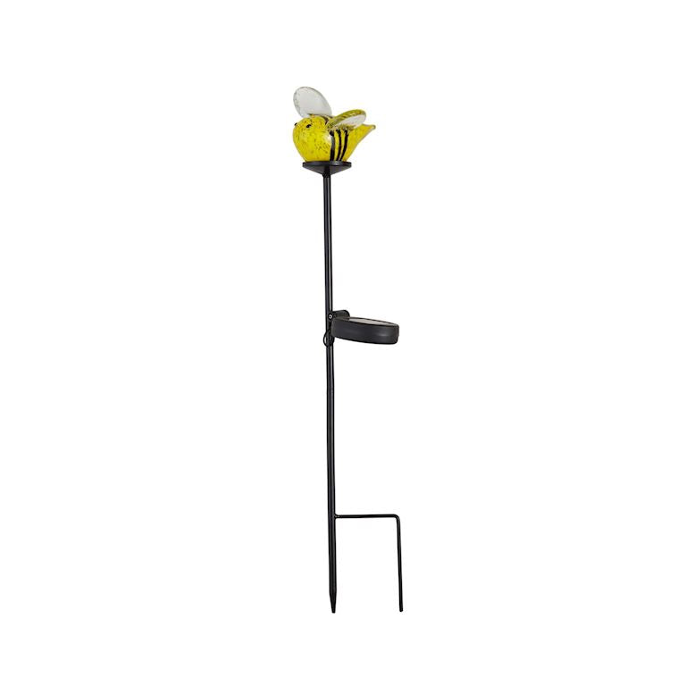 Garden stake with a bee design on a white background