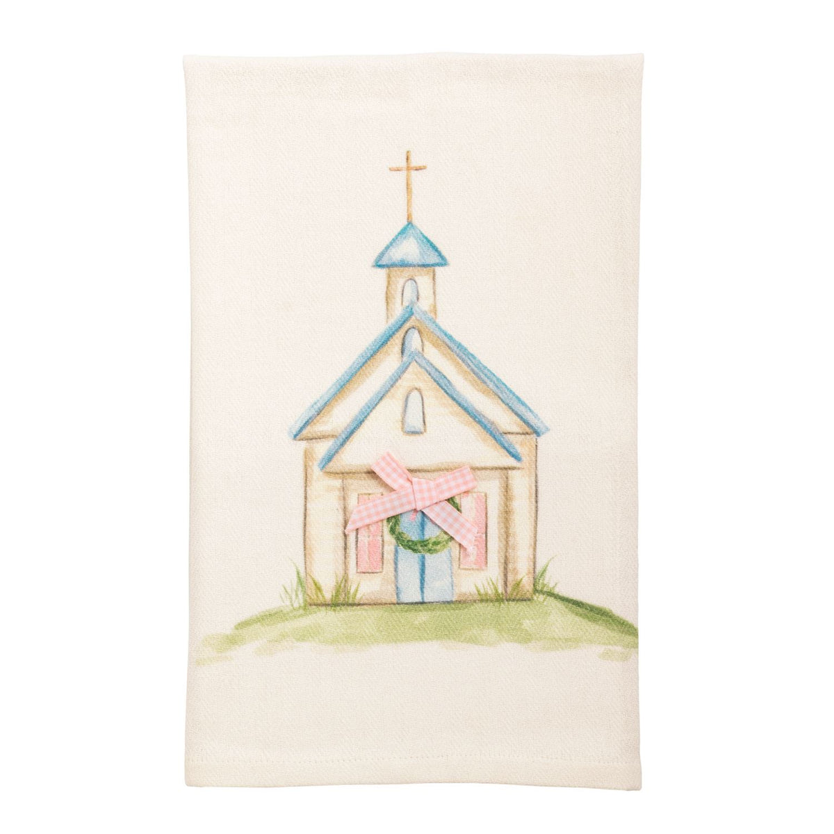 Illustration of a small church on cotton towel mud pie 