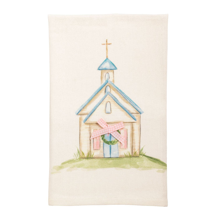 Illustration of a small church on cotton towel mud pie 