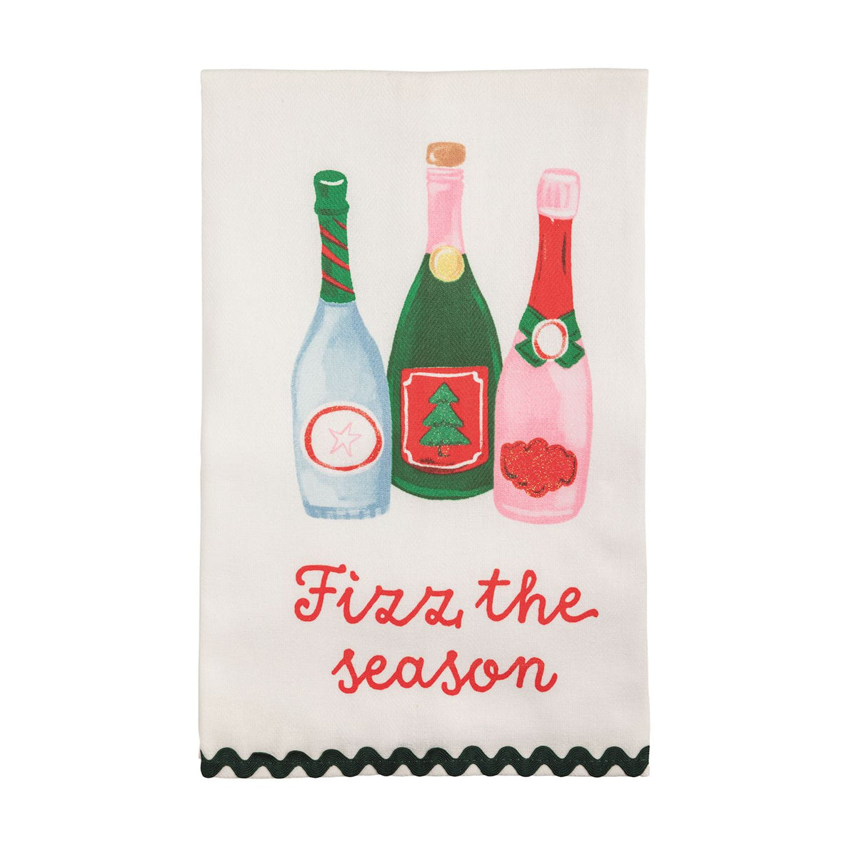 fizz the season mud pie tea towel with bottles colorful design 